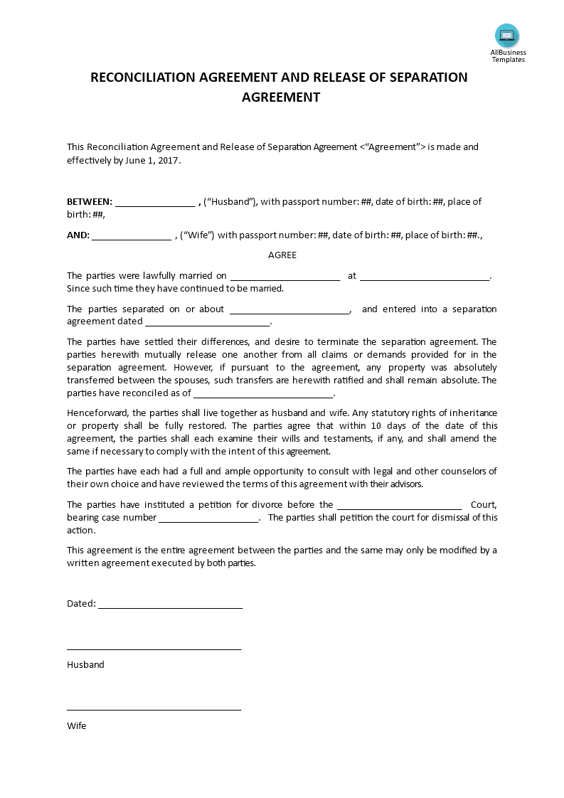 Reconciliation Agreement And Release Of Separation Agreement main image