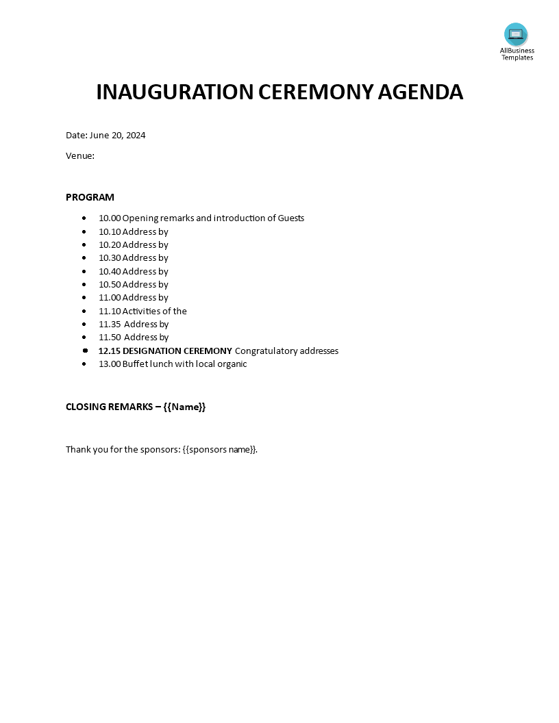 Inauguration Ceremony Agenda main image