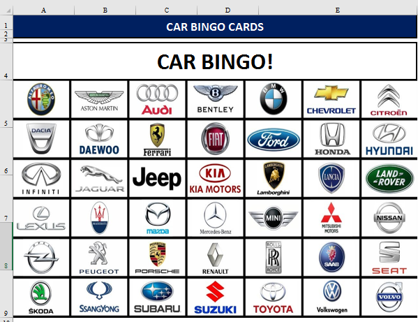Car bingo cards main image