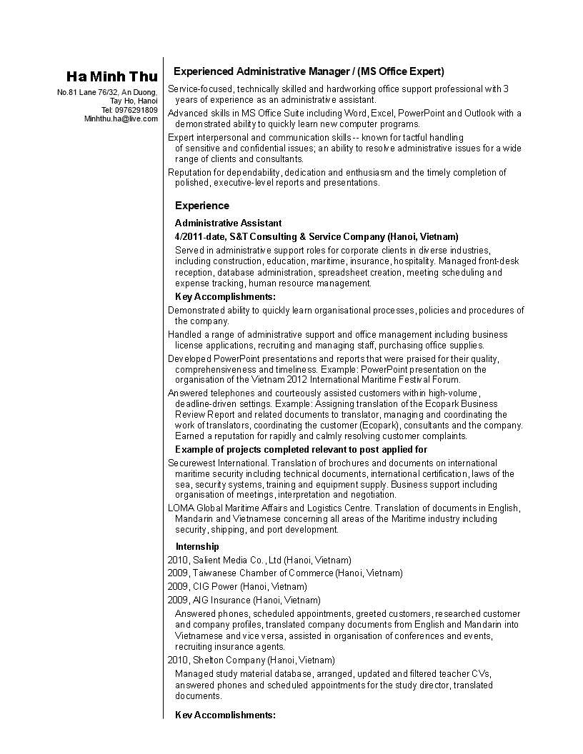 Professional Administrative Assistant Resume main image
