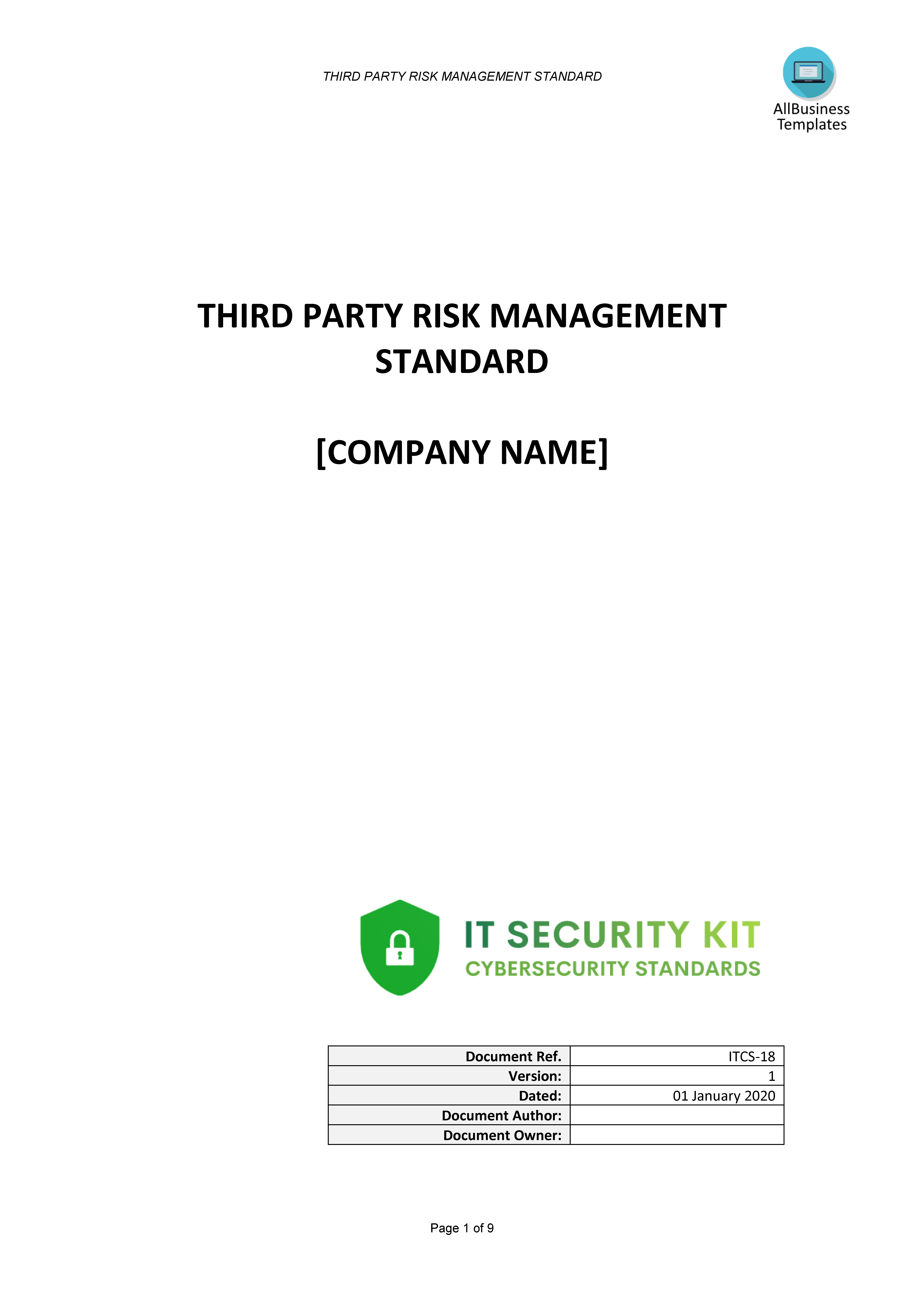 third party risk management standard template