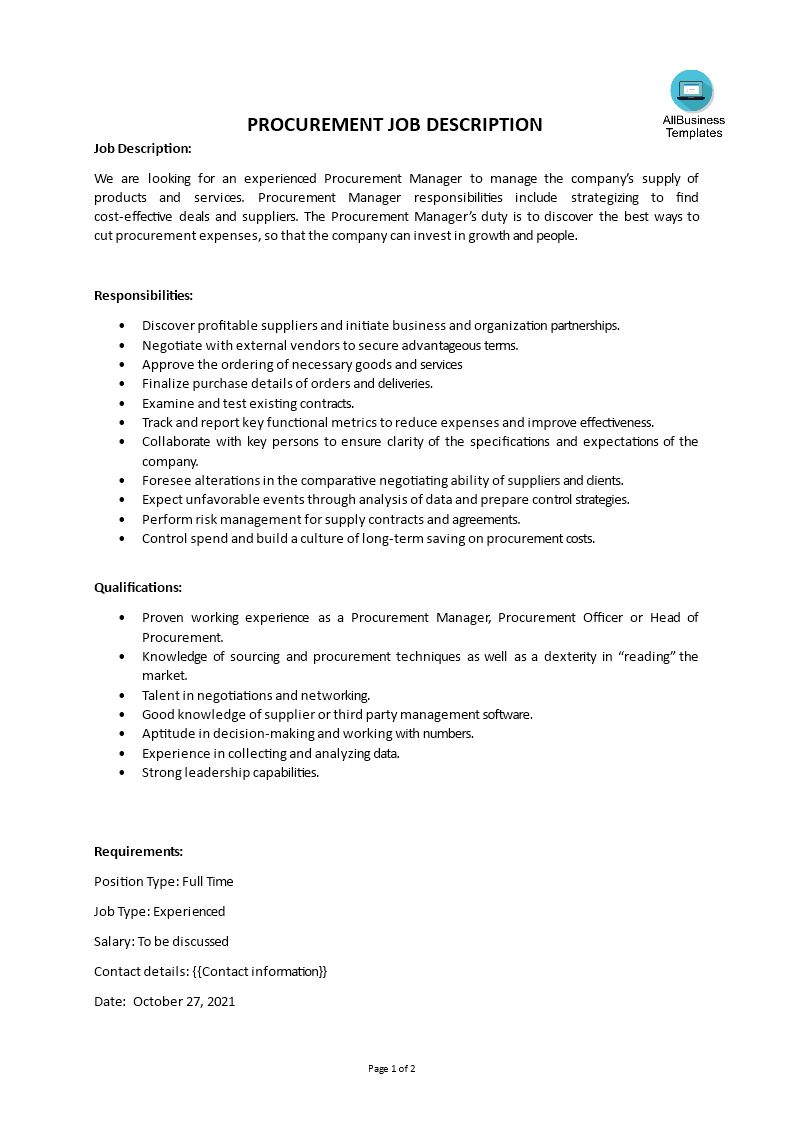 procurement job description plantilla imagen principal