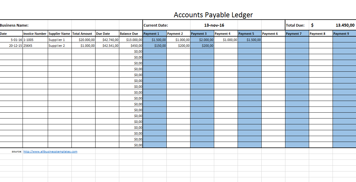 accounts payable legder template