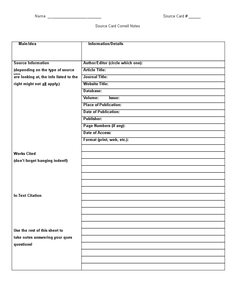 printable cornell note taking word modèles