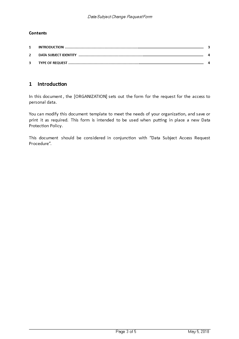 gdpr data subject change request form template
