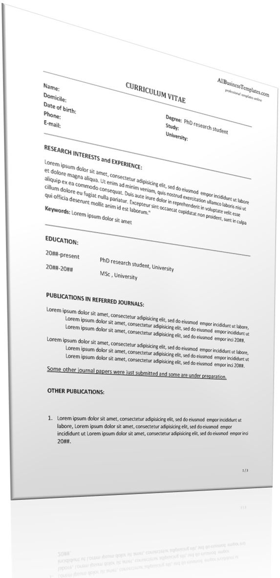 phd research student resume sample Hauptschablonenbild