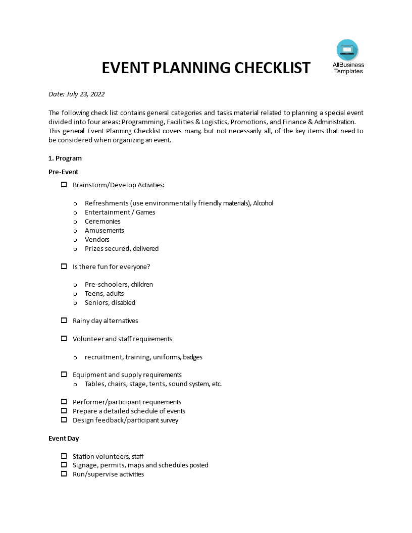 Event Planner Checklist 模板