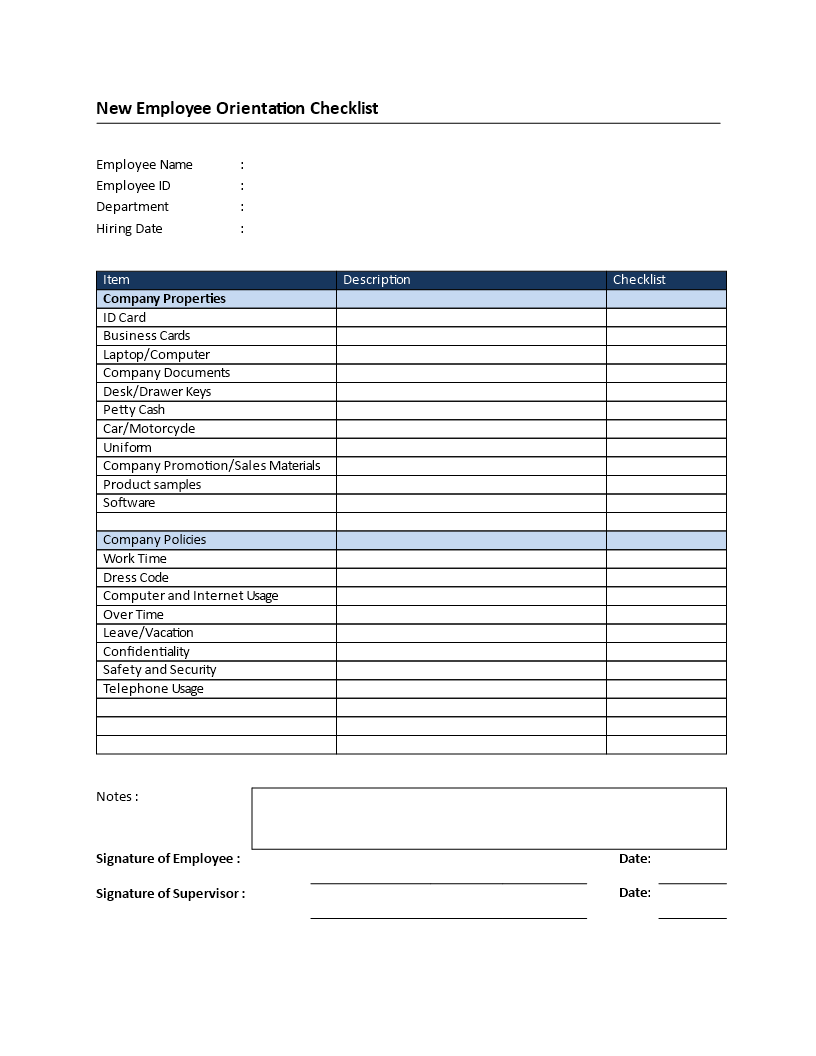 new employee orientation checklist Hauptschablonenbild