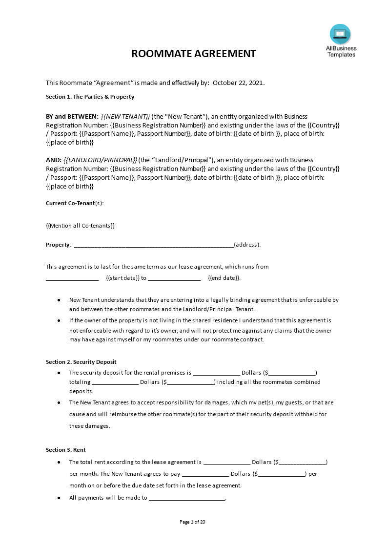 roommate agreement template modèles