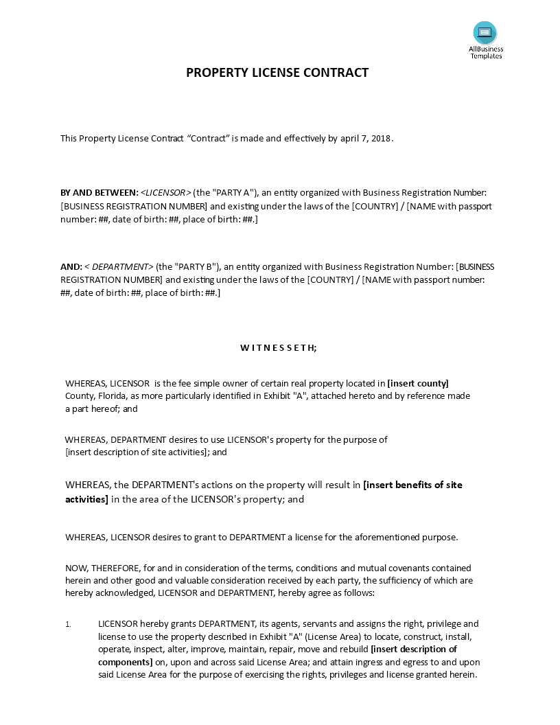 property license agreement template