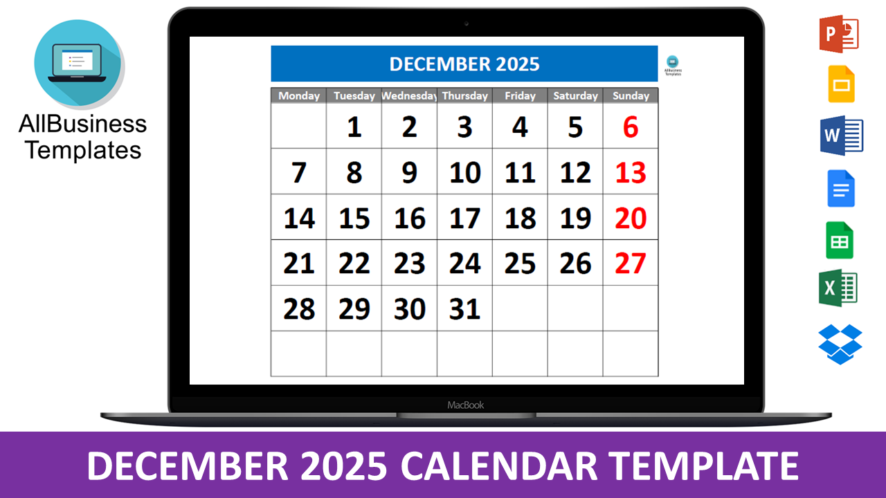 December 2025 Calendar 模板