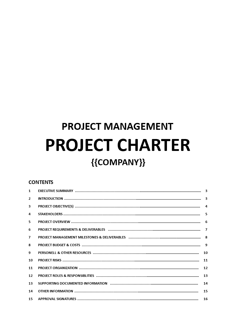 project charter modèles