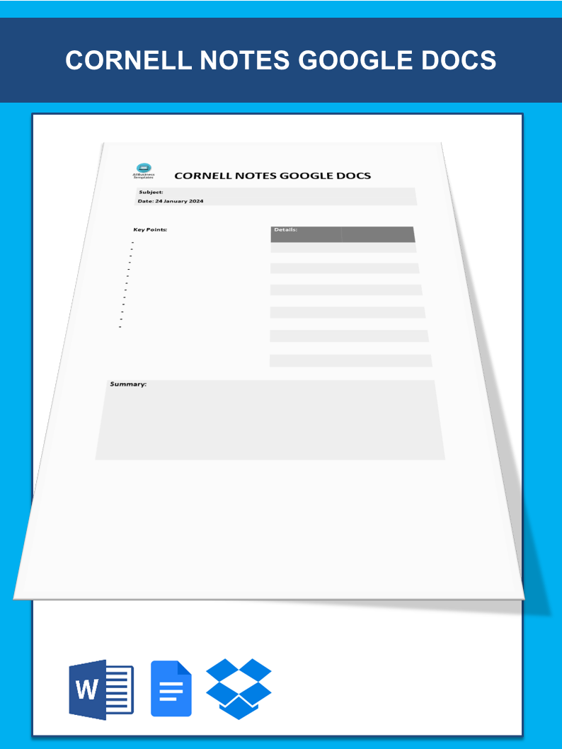 cornell notes template google docs template