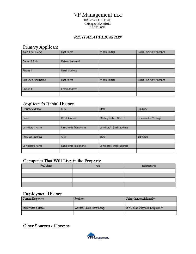 Landlord Rental Application Form main image
