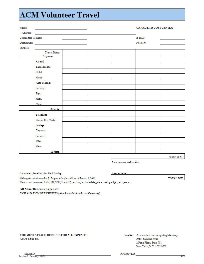 Volunteer Travel and Expense report template main image
