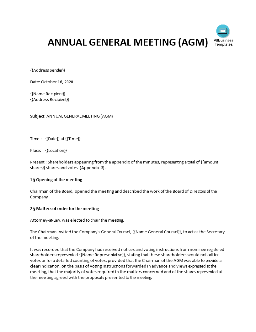 annual general meeting minutes modèles