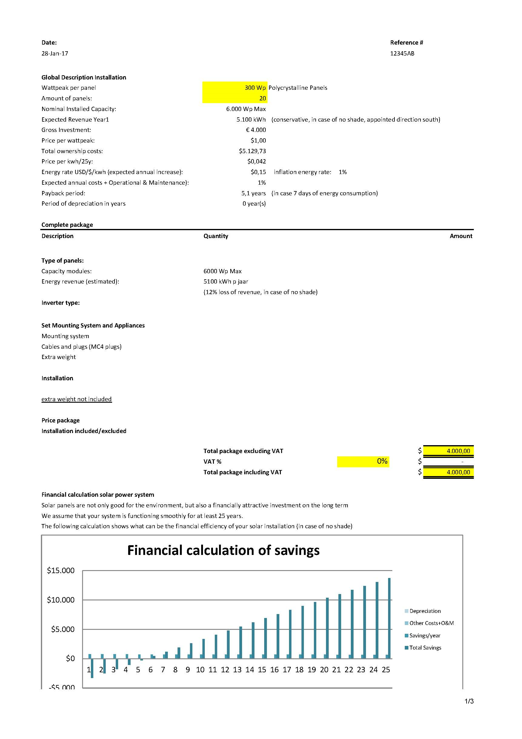 Solar Investment Plan Excel template 模板