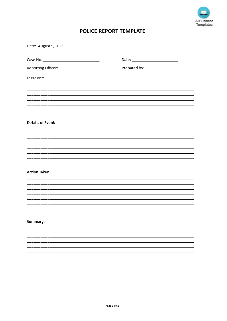 police report template template