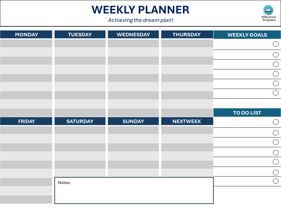 weekly planner sample Hauptschablonenbild