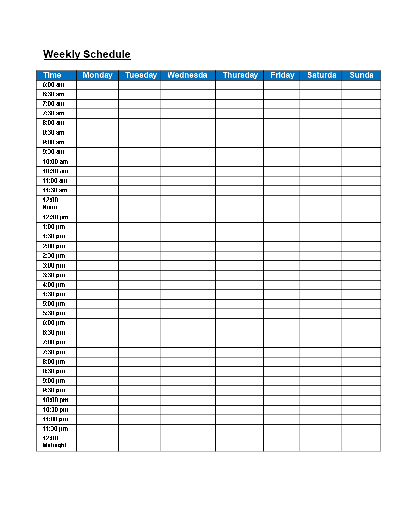 Blank Weekly Schedule 模板