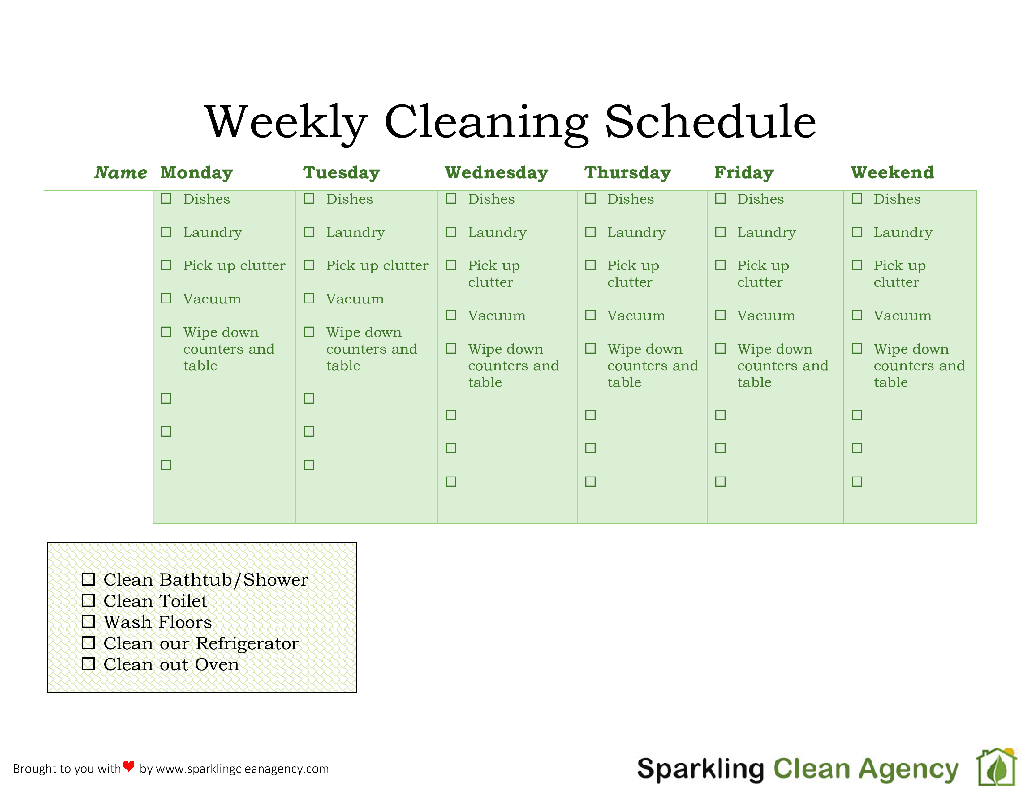Weekly Cleaning Schedule main image
