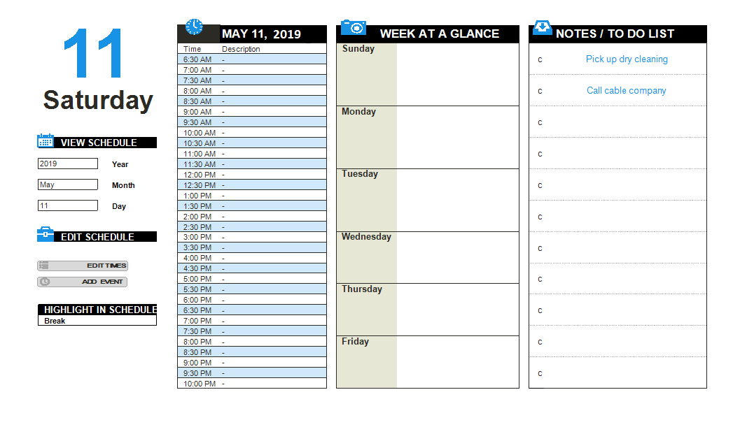 advanced daily planner excel template modèles