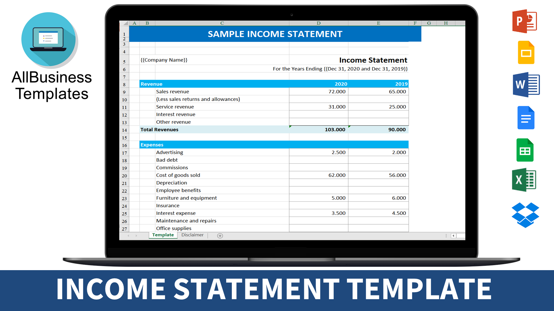 sample income statement template