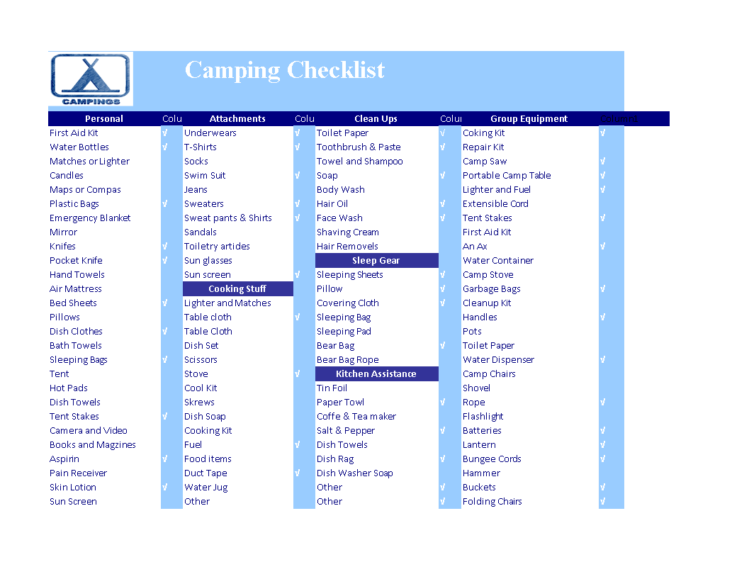Camping Checklist Excel main image