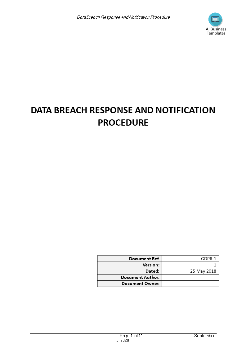 gdpr data breach response notification procedure template