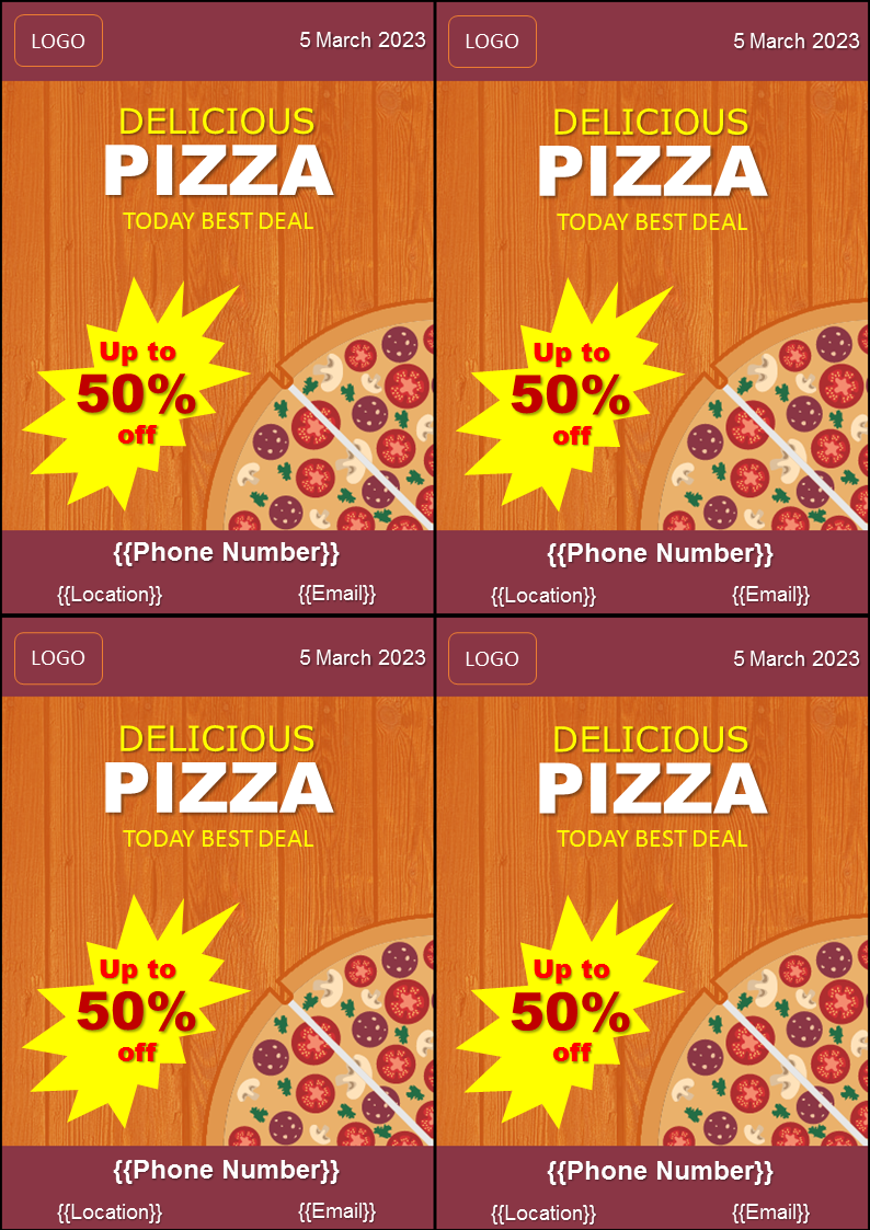 pizza flyer quarter page voorbeeld afbeelding 