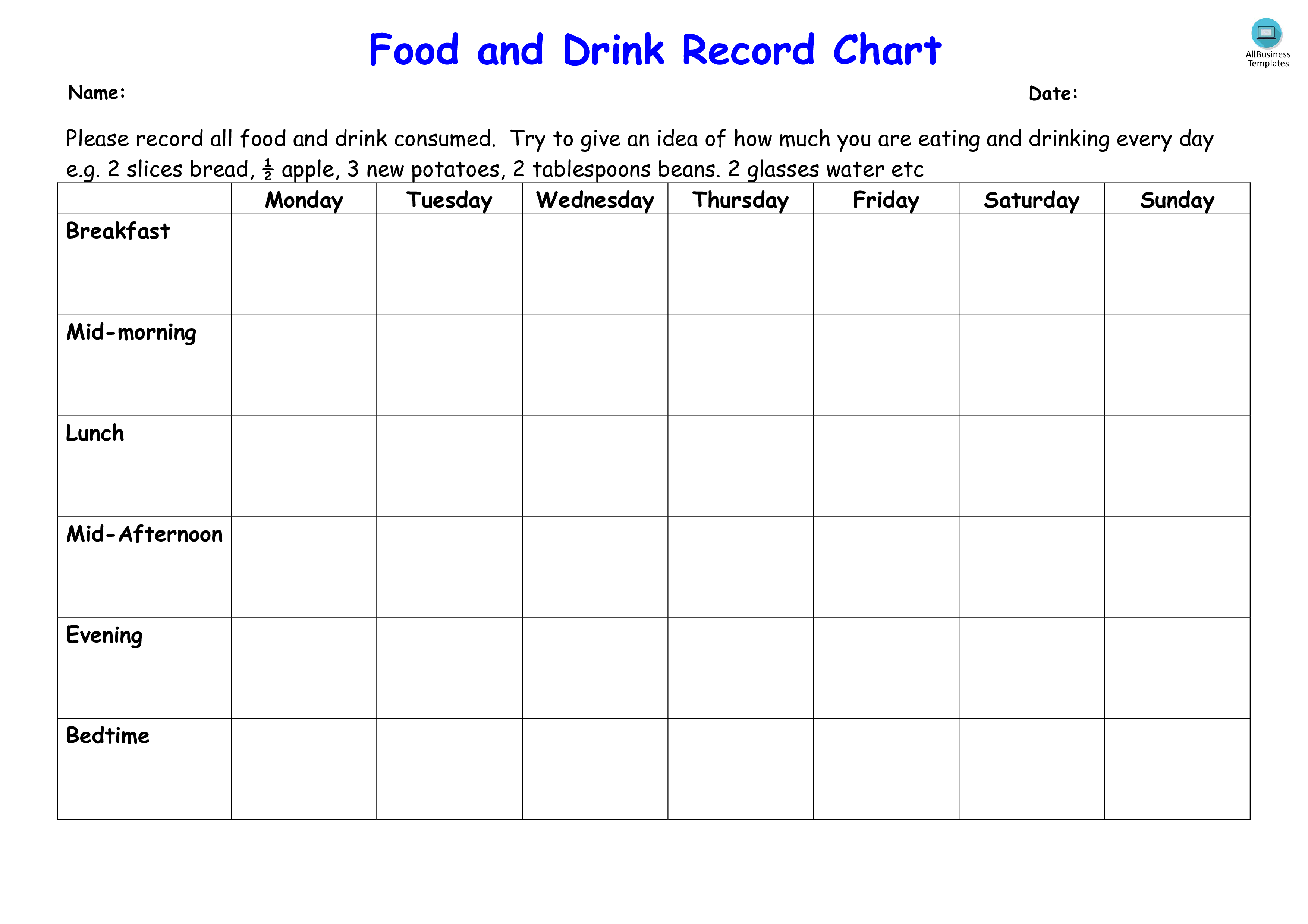 Food and Drink Record Chart 模板