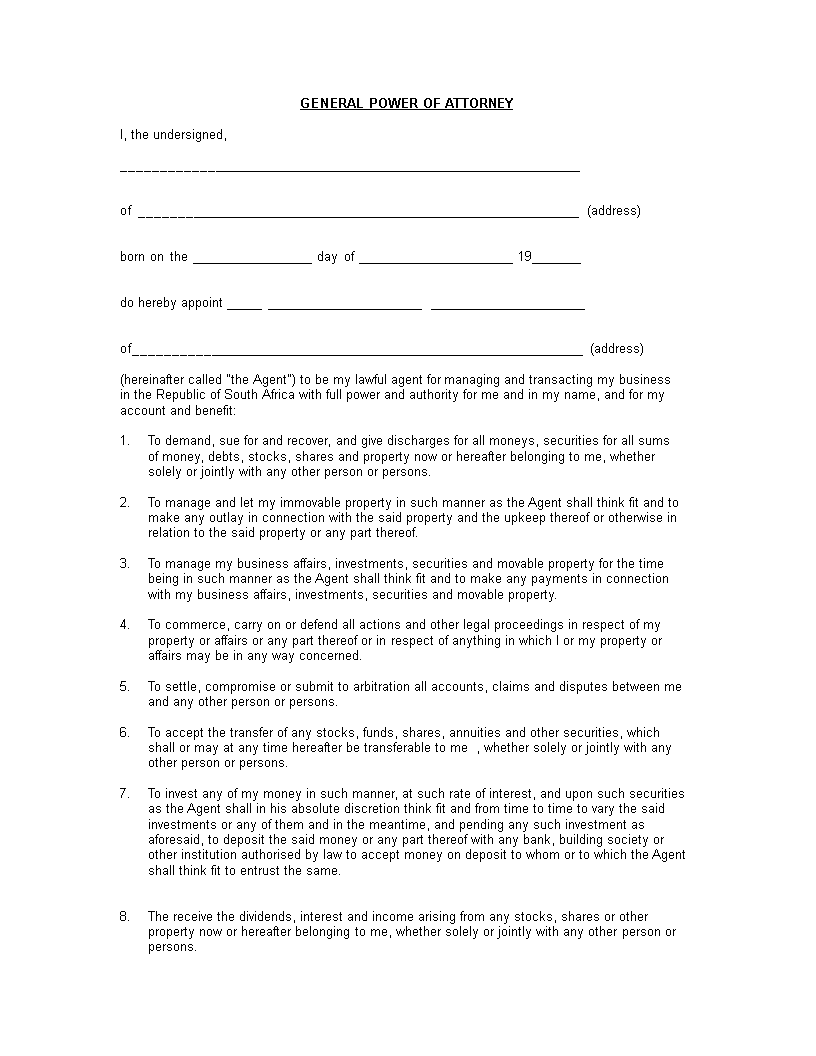 blank general power of attorney form template