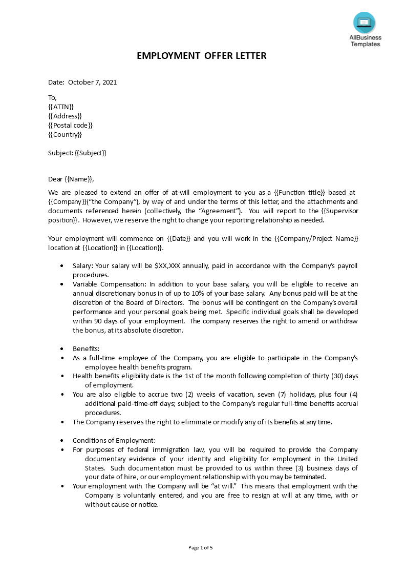 Employment Offer Letter main image