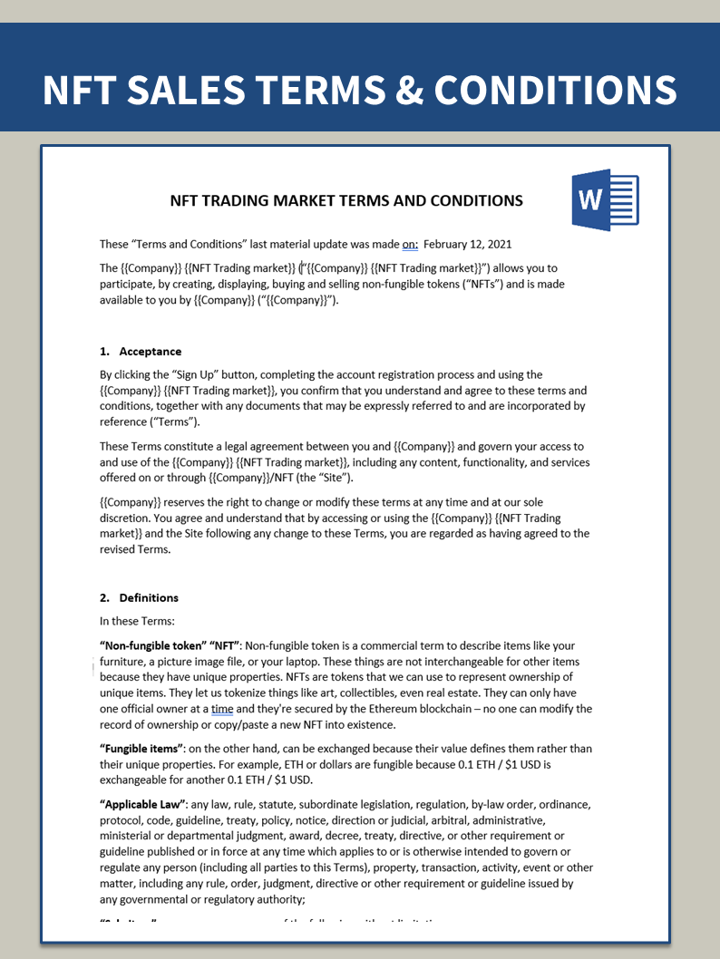 nft terms and conditions template