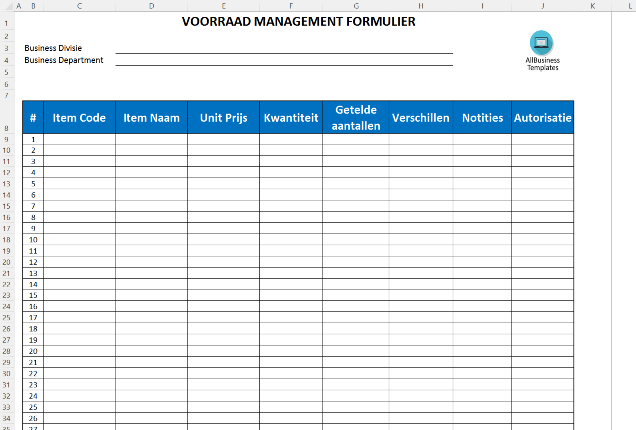 Voorraad Management Excel 模板