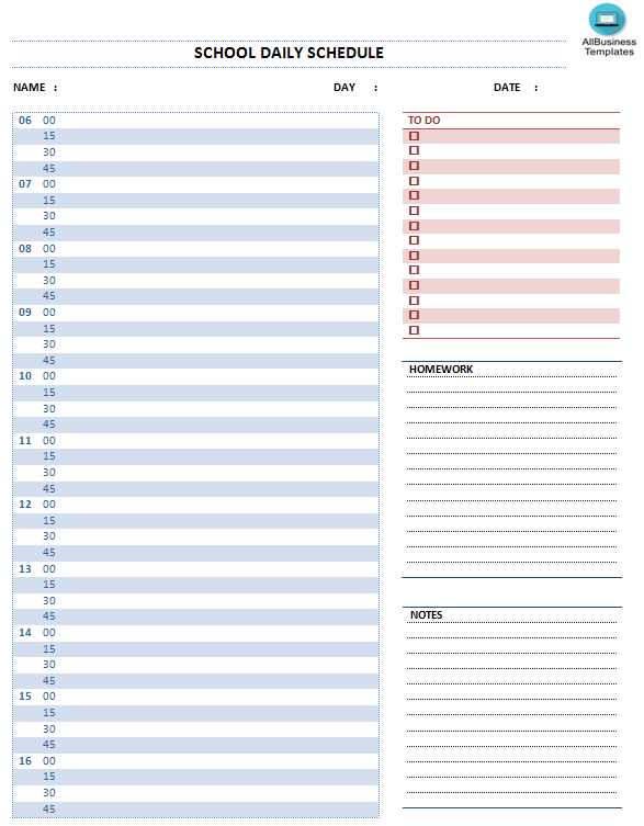 School Daily Schedule 模板