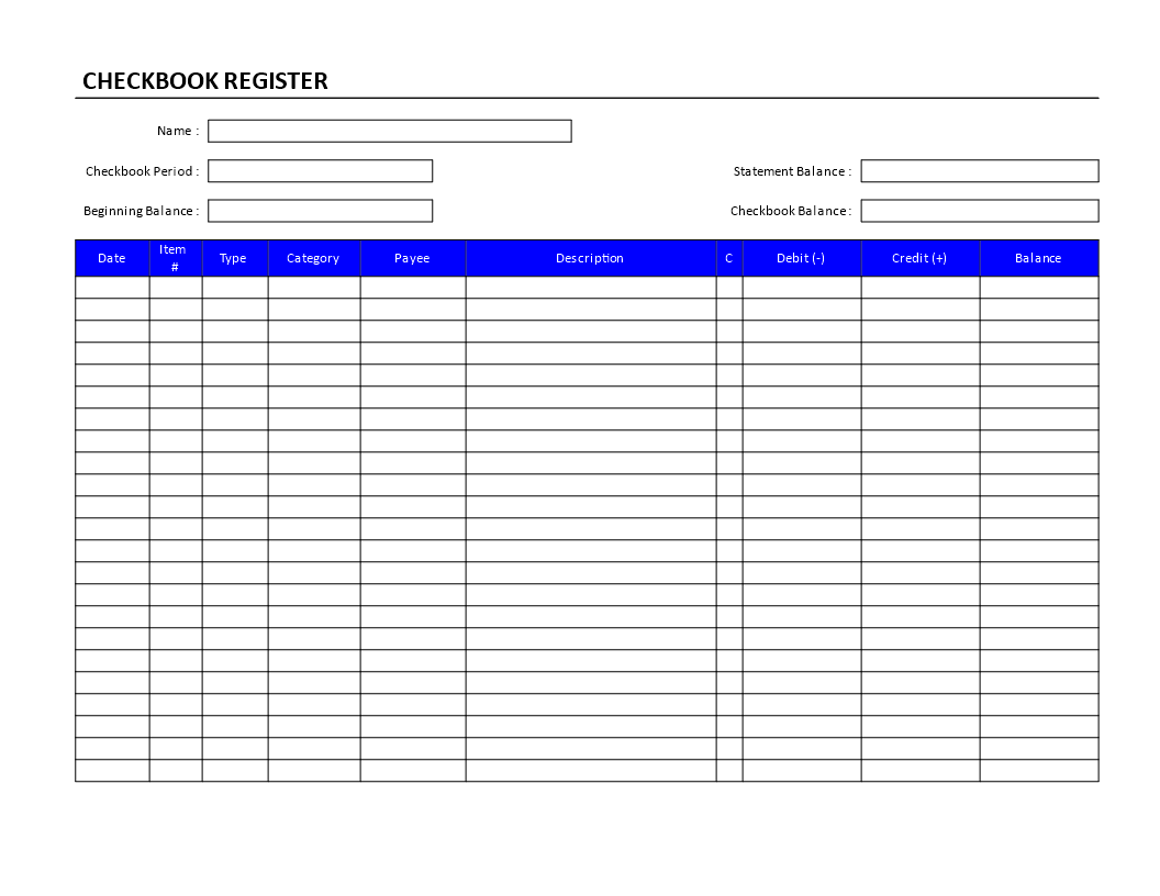 Checkbook Register Form 模板