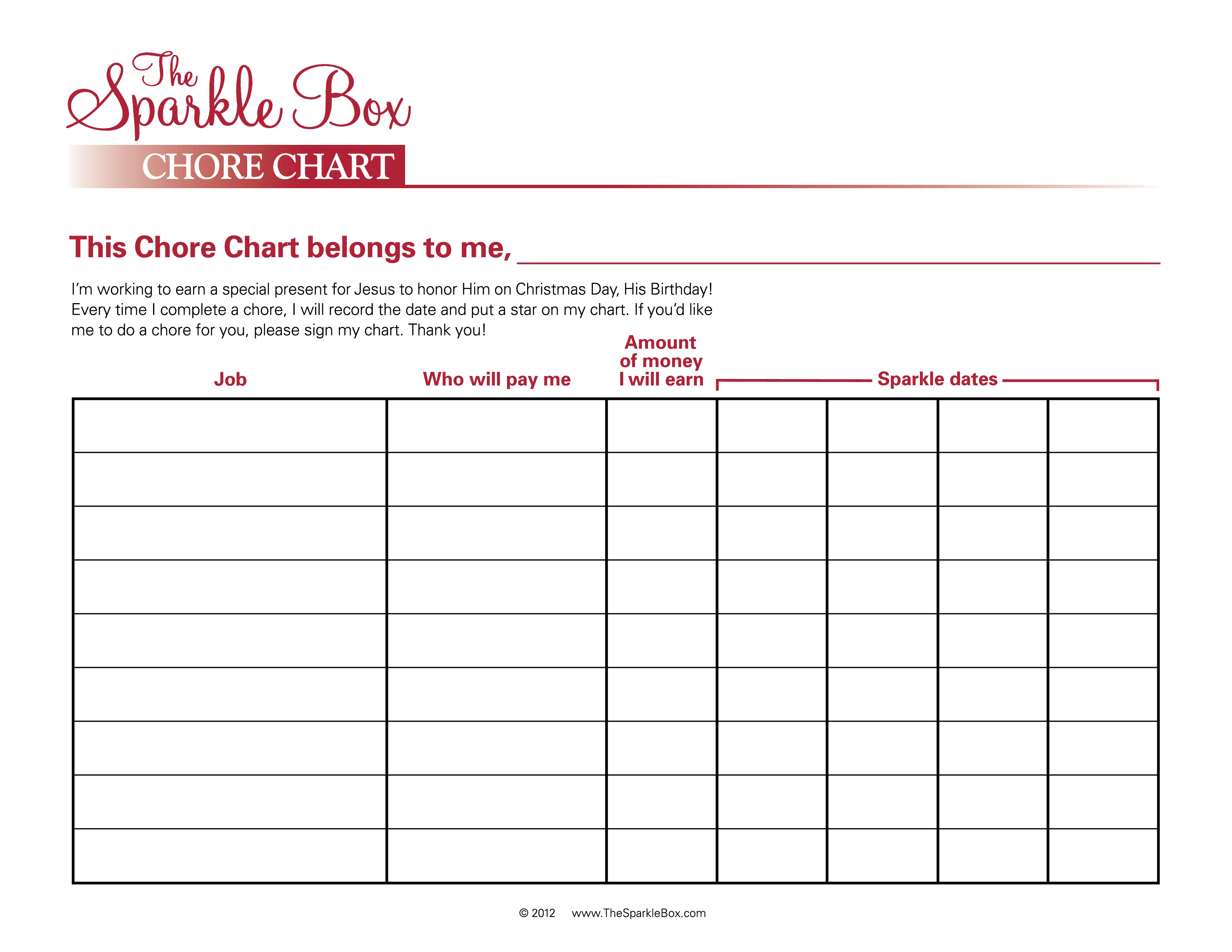 Blank Printable Chore Chart main image