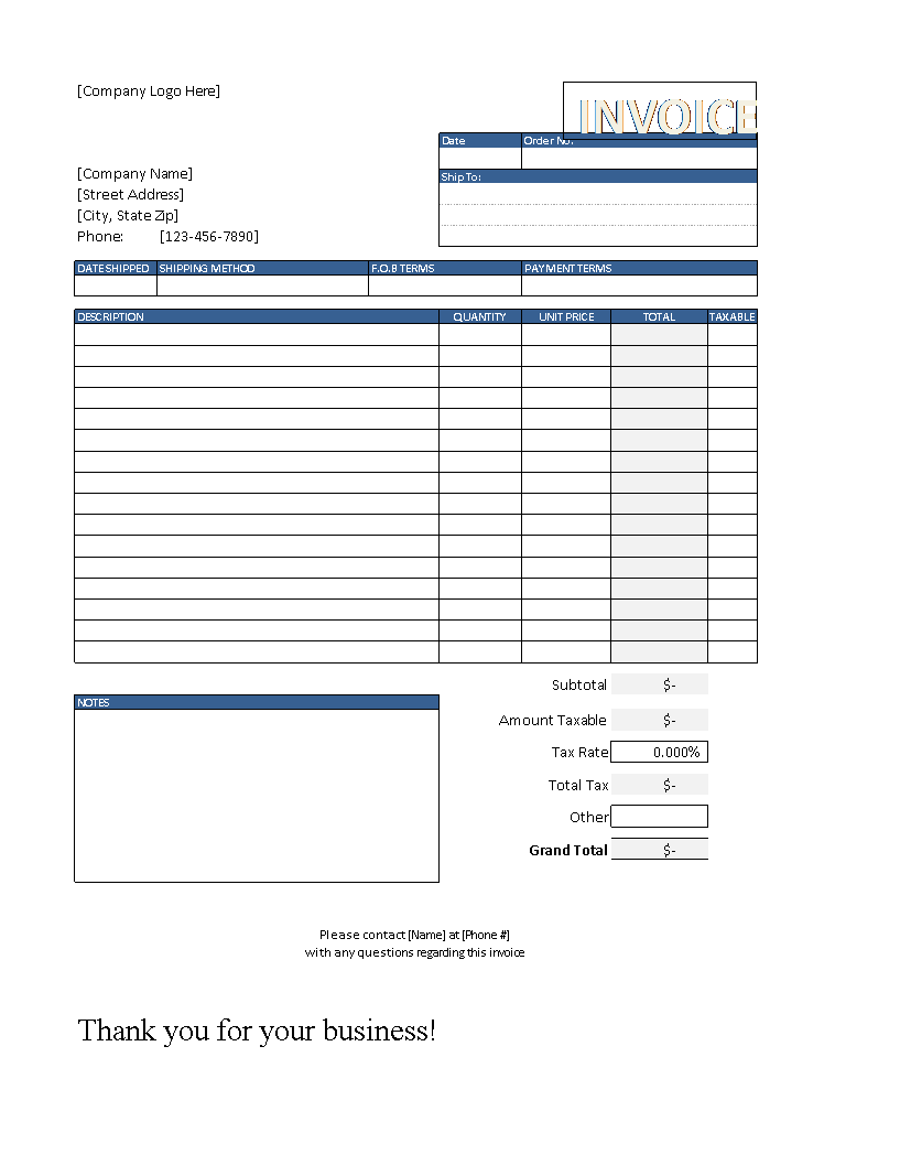 Excel Sales Invoice 模板