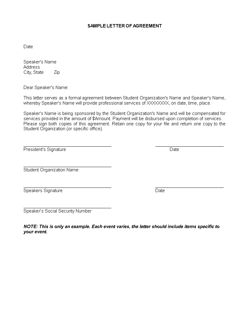 Service Agreement Letter 模板