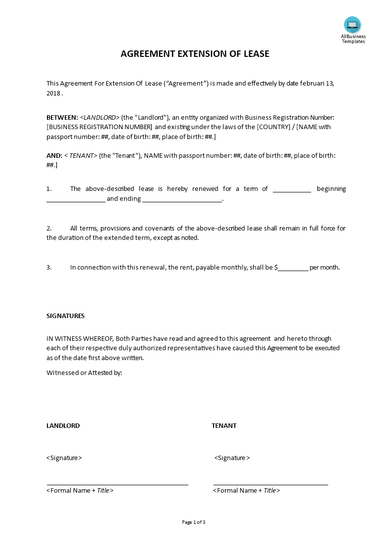 agreement for extension of lease voorbeeld afbeelding 