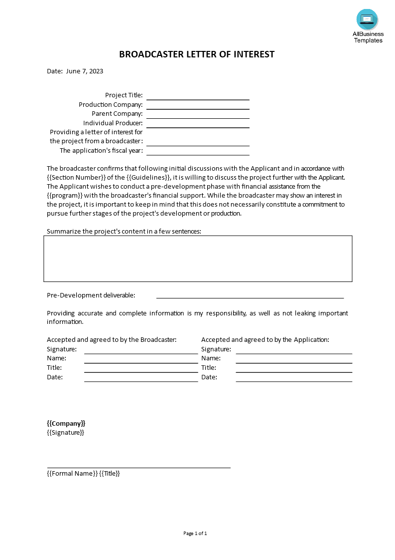 project letter of interest template