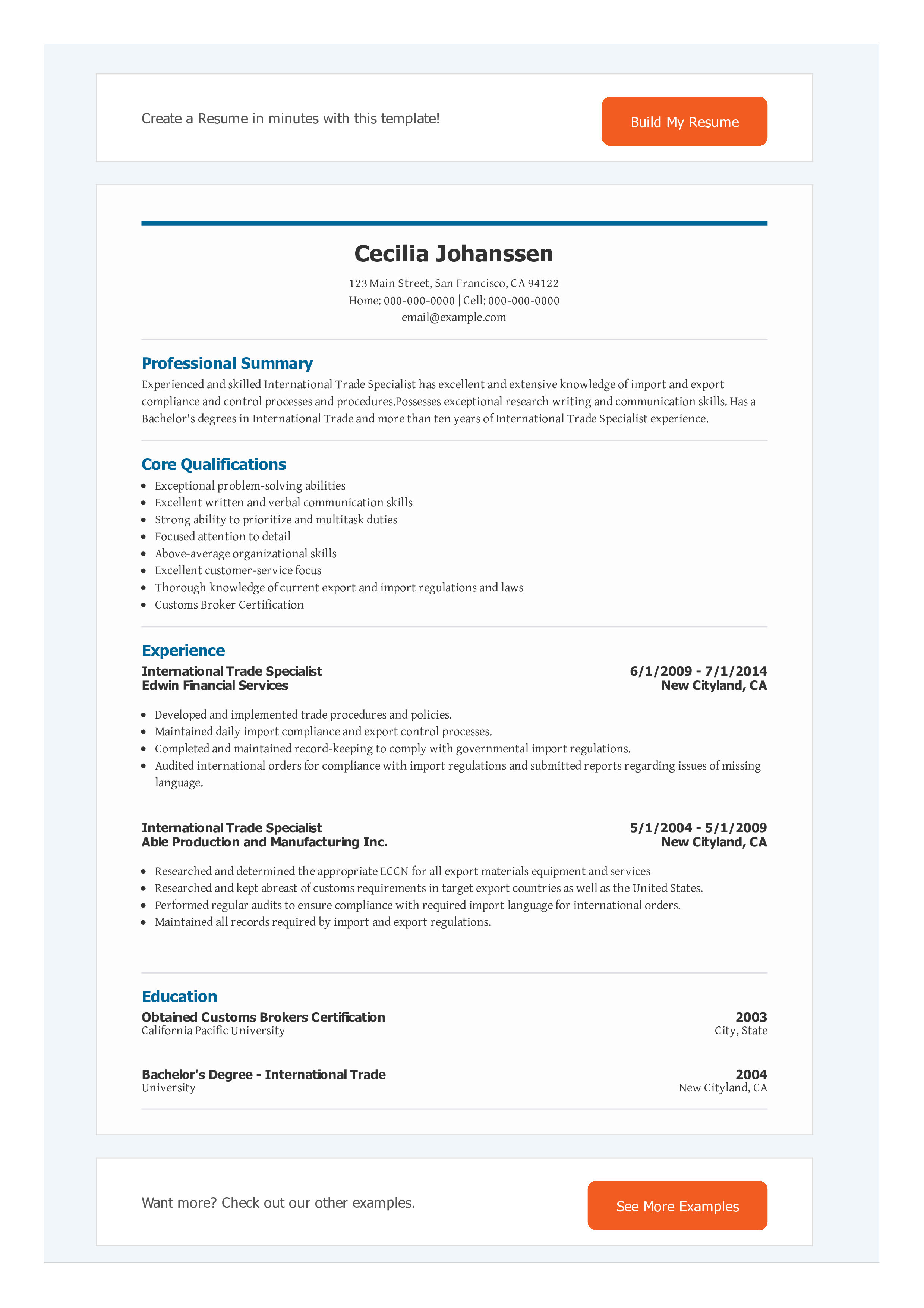 trade finance professional resume template