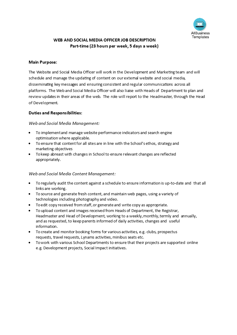 social media officer job description template
