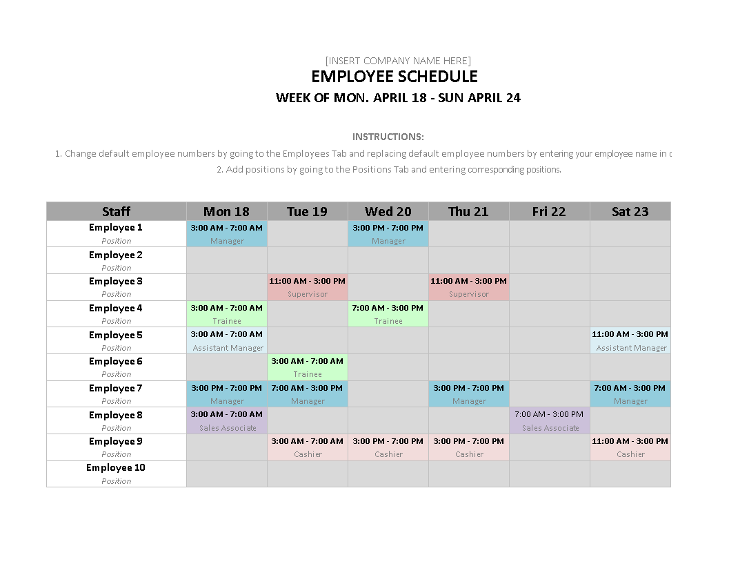 Monthly Shift Schedule Calendar 模板