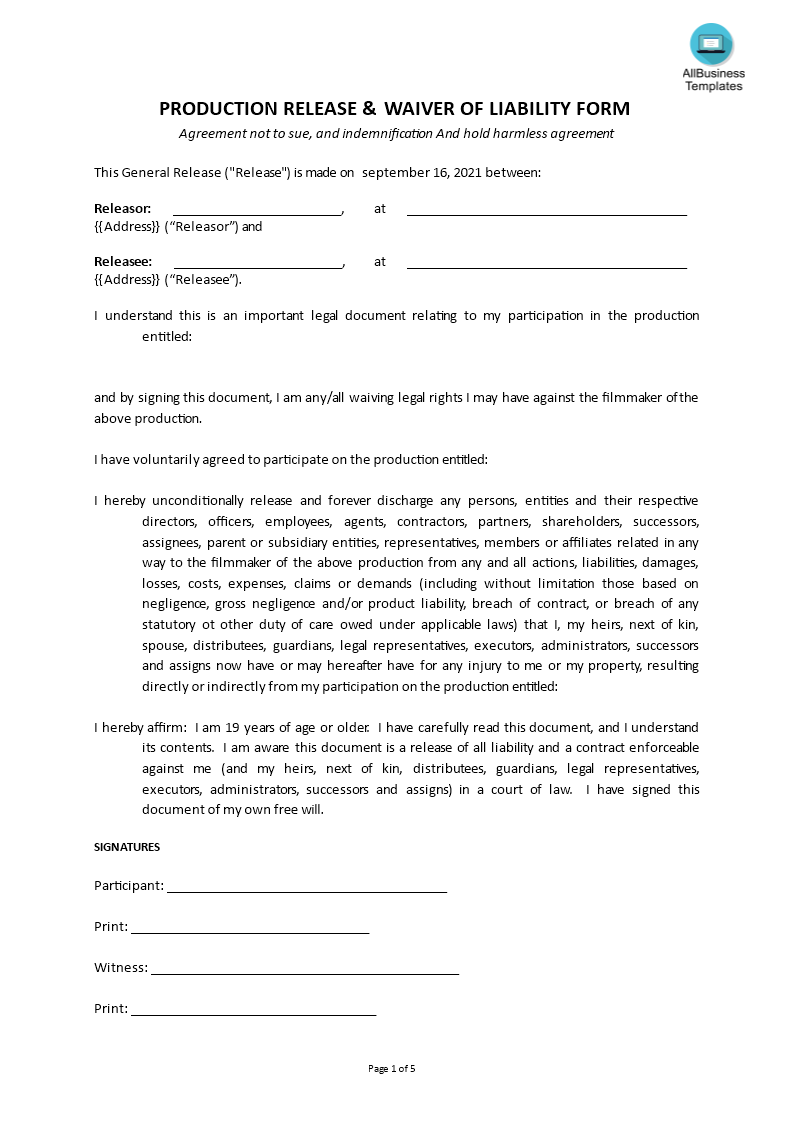 Waiver of Liability Form main image