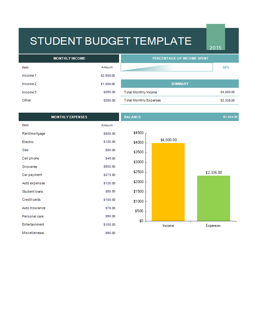 Student Budget Excel template main image