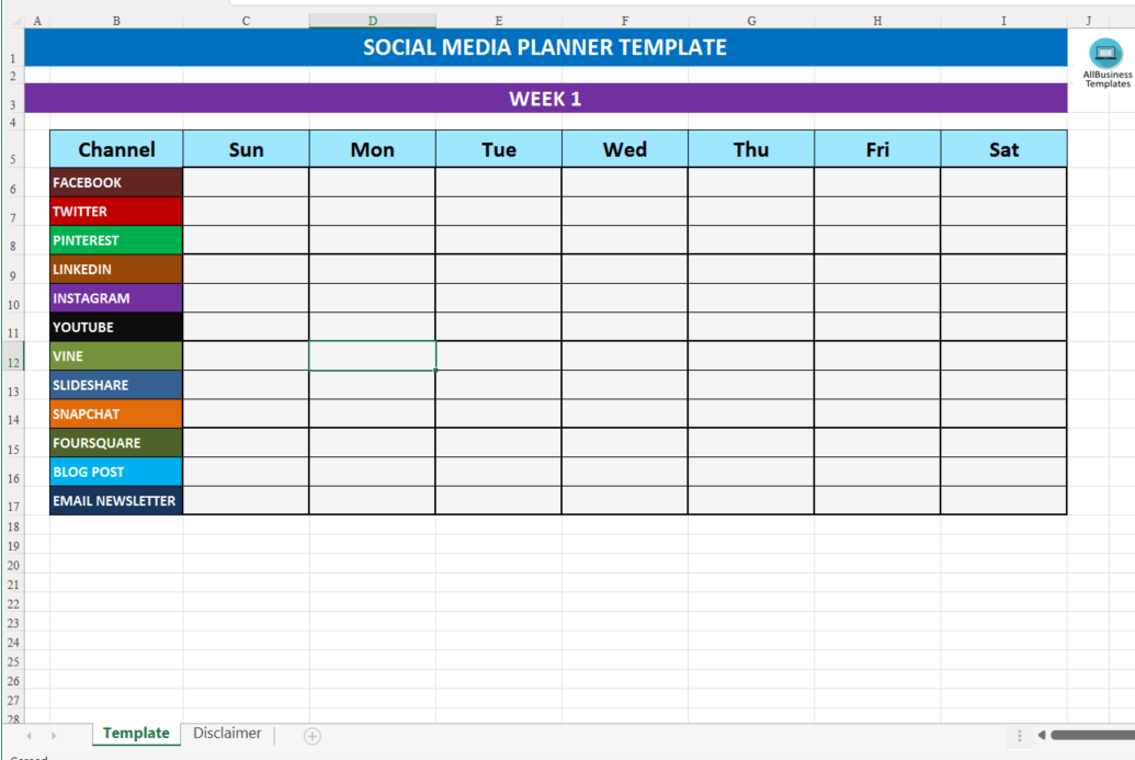 social media planner template modèles