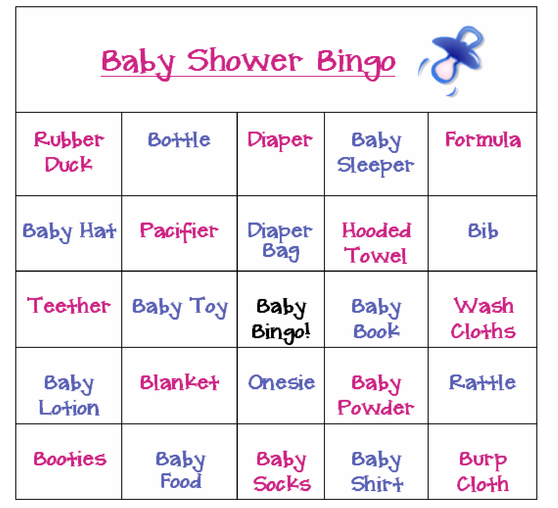 Printable Baby Shower Bingo Card main image
