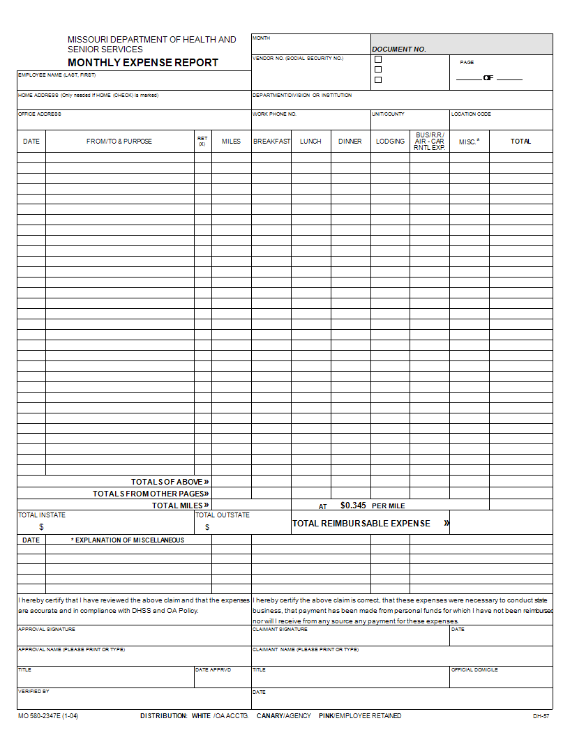 Expense Report Worksheet Template 模板